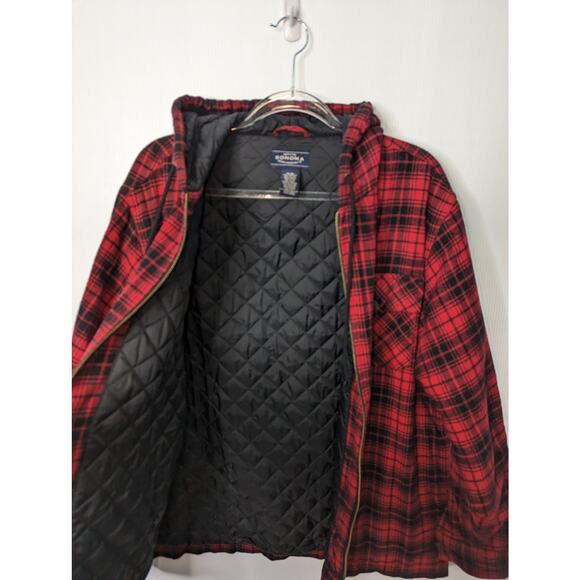 Vintage 90's Y2K Sonoma Red Black Plaid Hooded Shacket Jacket Zip Fully Lined - Picture 4 of 7